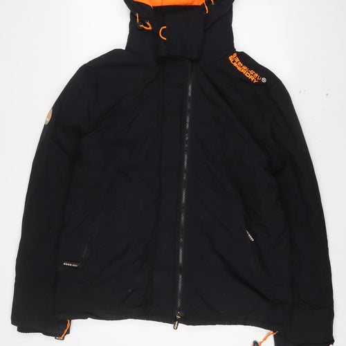 Superdry Mens Black Windbreaker Coat Size XL Zip - Logo, Embroidered