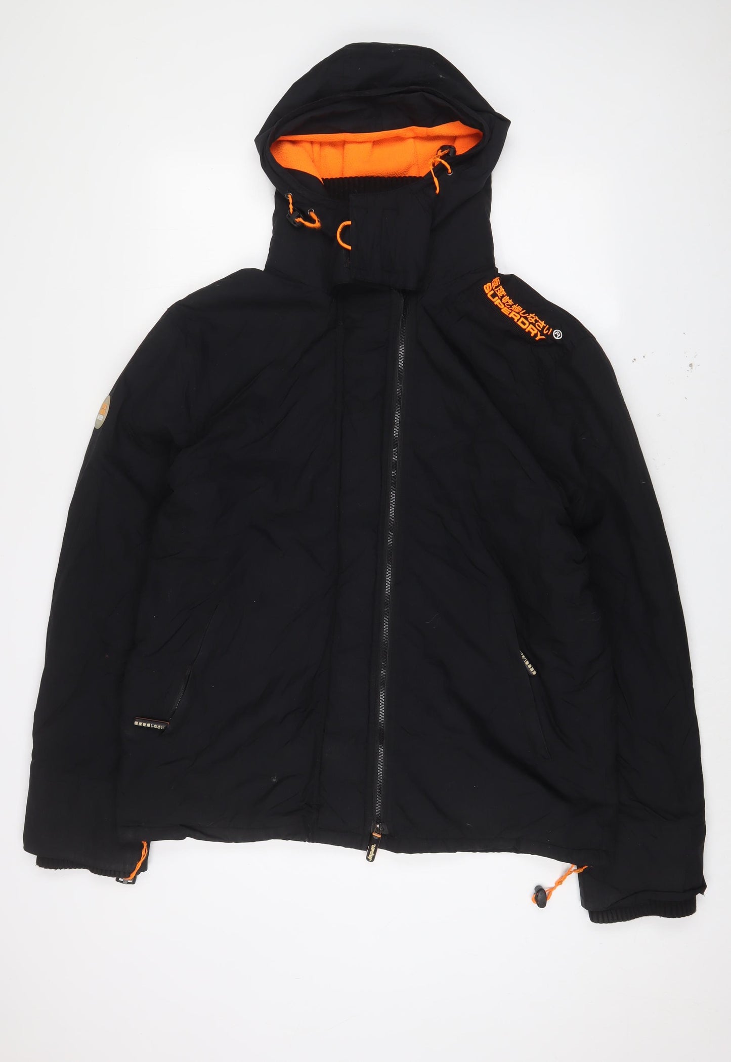 Superdry Mens Black Windbreaker Coat Size XL Zip - Logo, Embroidered