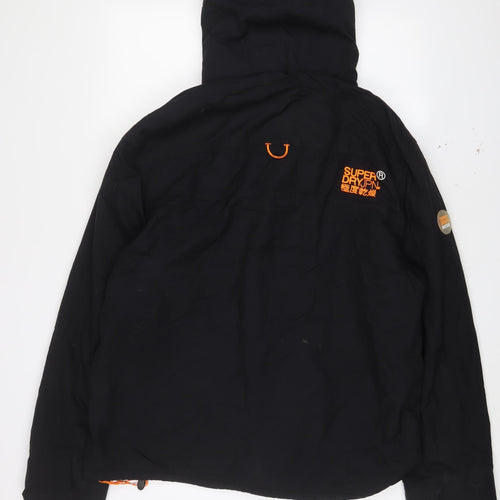 Superdry Mens Black Windbreaker Coat Size XL Zip - Logo, Embroidered