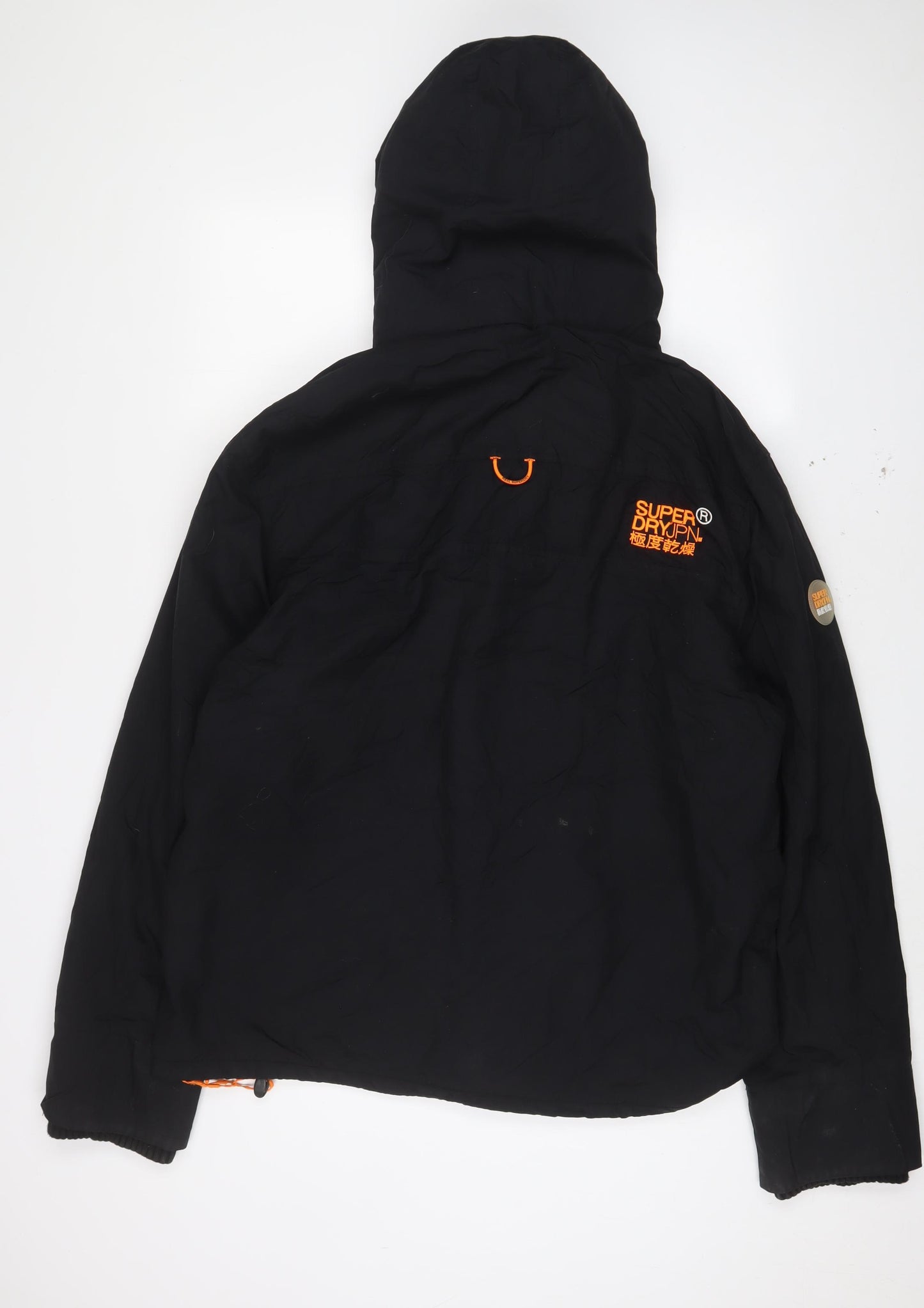 Superdry Mens Black Windbreaker Coat Size XL Zip - Logo, Embroidered