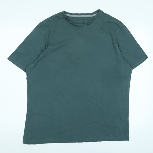 Marks and Spencer Mens Green Cotton T-Shirt Size L Crew Neck