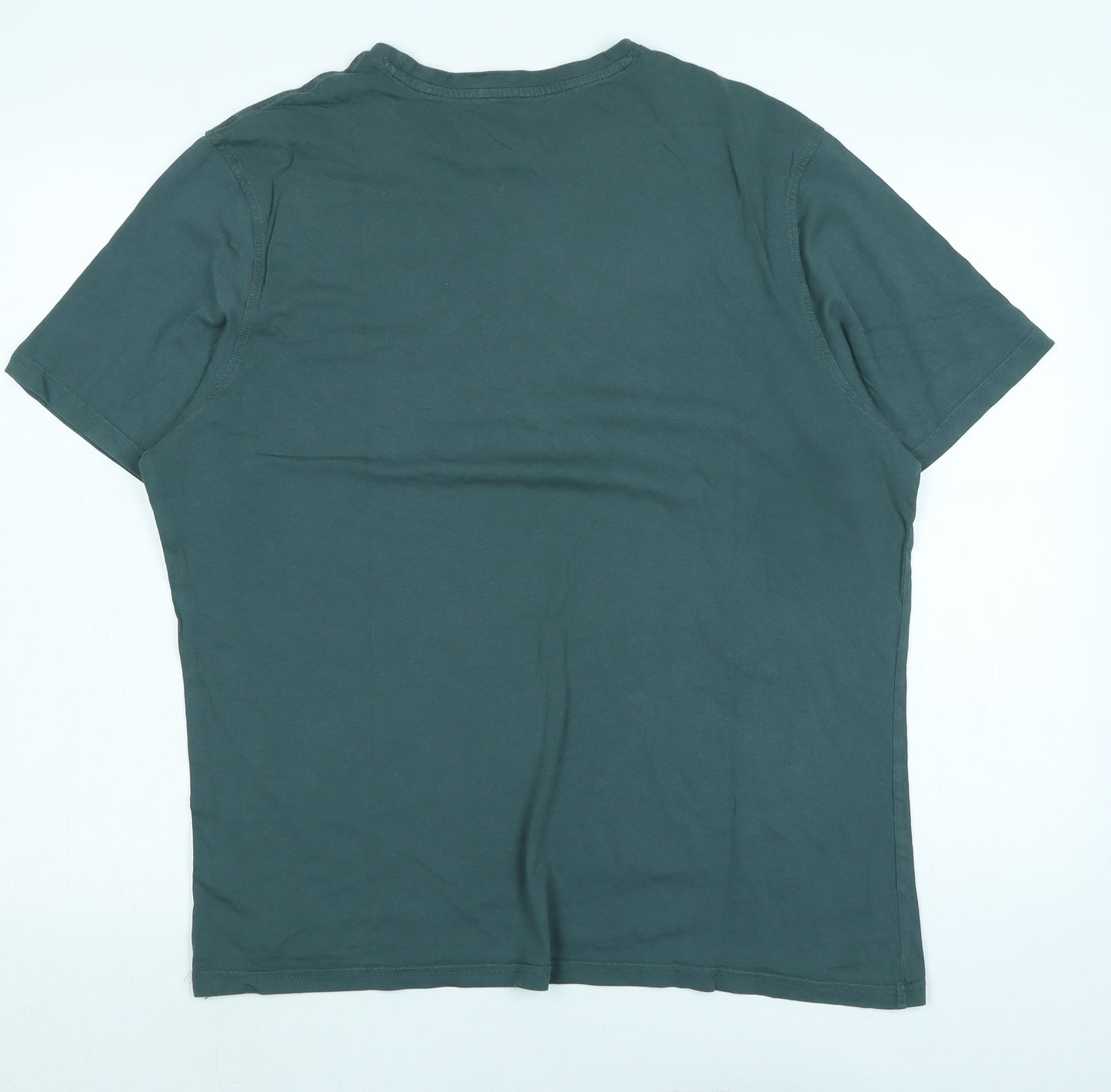 Marks and Spencer Mens Green Cotton T-Shirt Size L Crew Neck