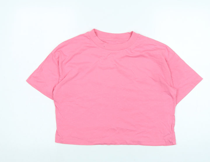 River Island Womens Pink Cotton Basic T-Shirt Size 8 Crew Neck