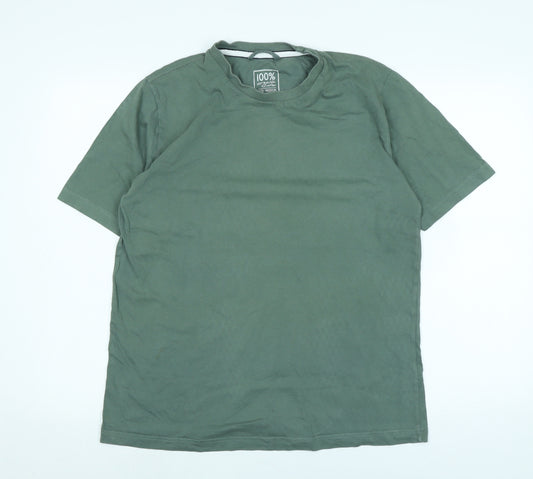 John Lewis Mens Green Cotton T-Shirt Size M Crew Neck