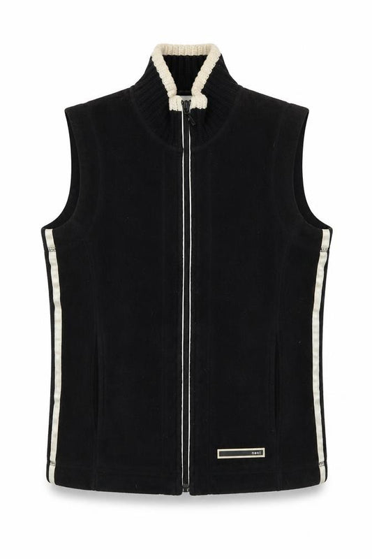 Front view of Next women’s black gilet waistcoat, size UK 12, zip