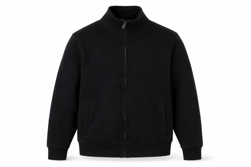 Front view of Marks & Spencer men’s black jacket, size M, zip
