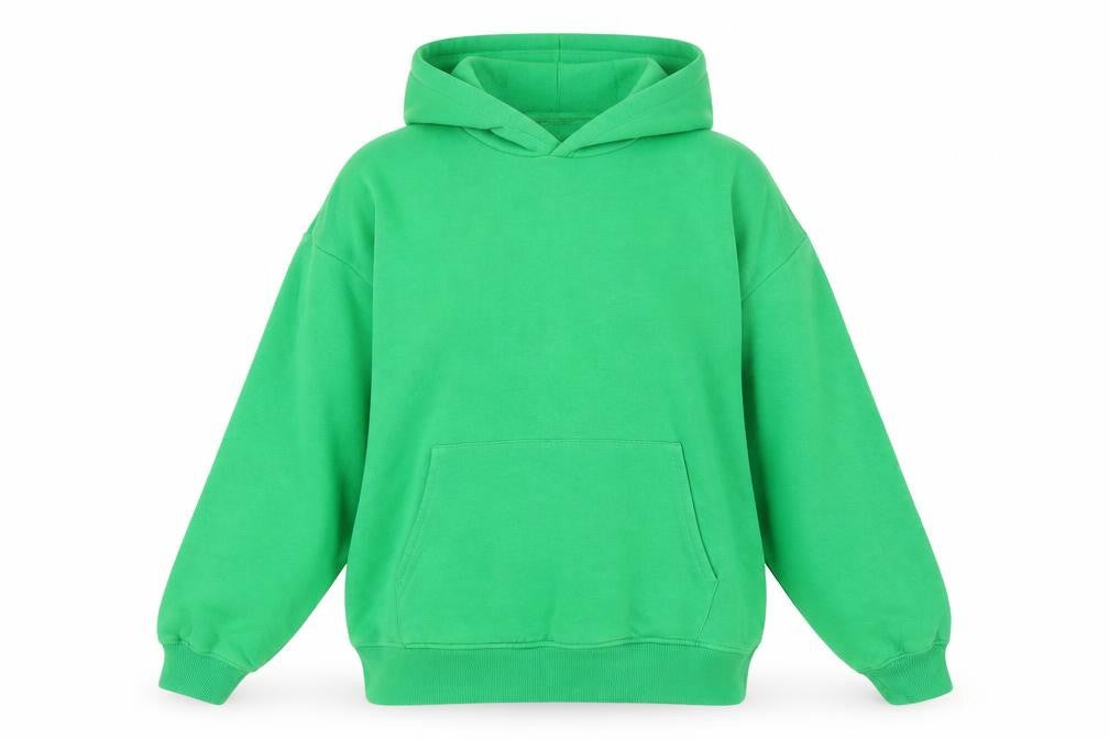 Front view of Zara women’s green polyester pullover hoodie, size S