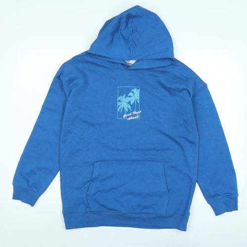 Marks and Spencer Boys Blue Polyester Pullover Hoodie Size 13-14 Years - Logo - Good days ahead