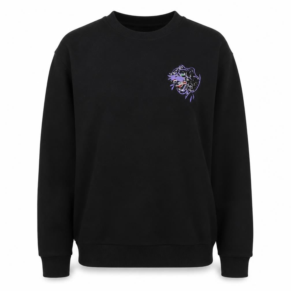 Front view of ASOS women’s black polyester pullover sweatshirt, size M, - sequin motif