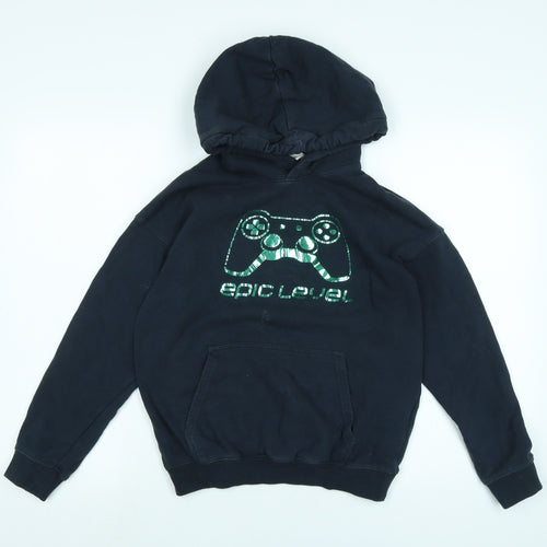 H&M Girls Blue Polyester Pullover Hoodie Size 10-11 Years - Epic level - metallic Green in colour
