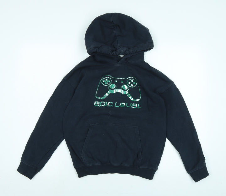 H&M Girls Blue Polyester Pullover Hoodie Size 10-11 Years - Epic level - metallic Green in colour
