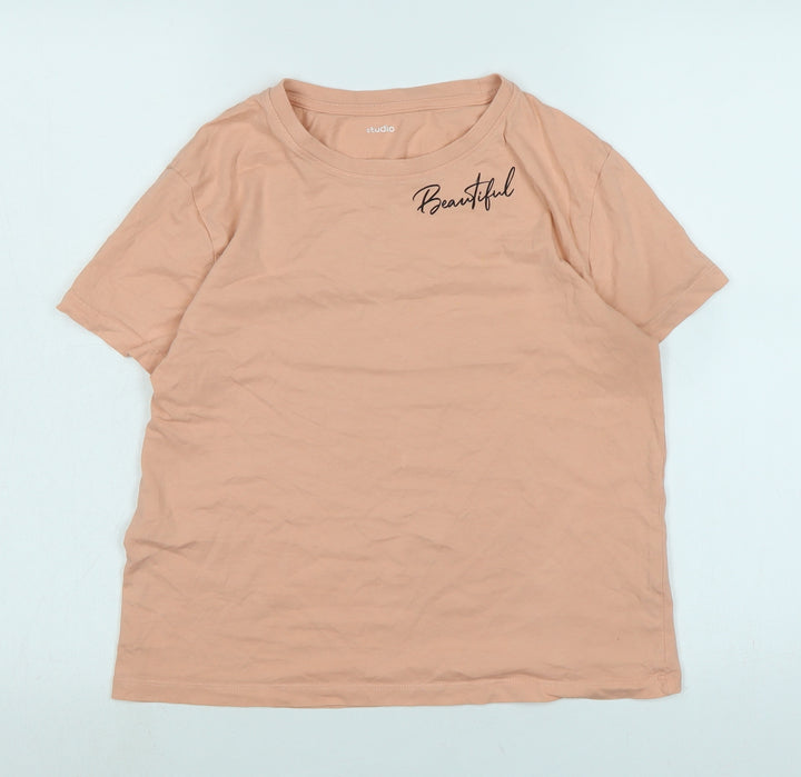 beautiful Girls Orange Cotton Basic T-Shirt Size 14-15 Years Crew Neck - Logo -Beautiful