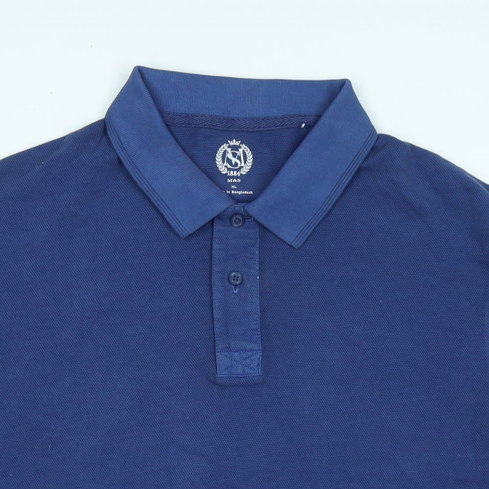 Marks and Spencer Mens Blue Polyester Polo Size XL Collared Button