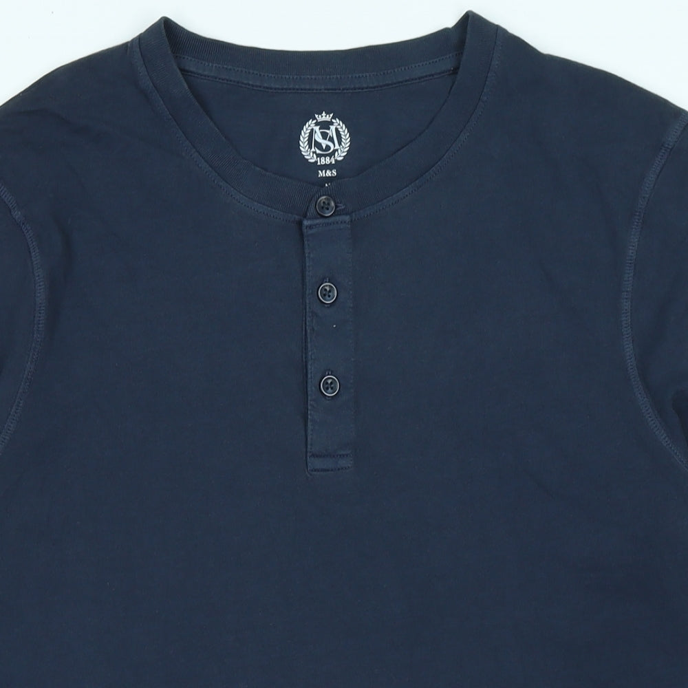 Marks and Spencer Mens Blue Cotton T-Shirt Size M Crew Neck