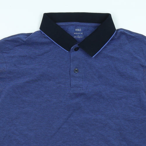 Marks and Spencer Mens Blue Polyester Polo Size L Collared