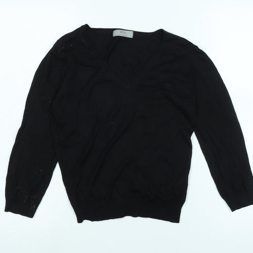 Marks and Spencer Womens Black V-Neck Viscose Pullover Jumper Size 8