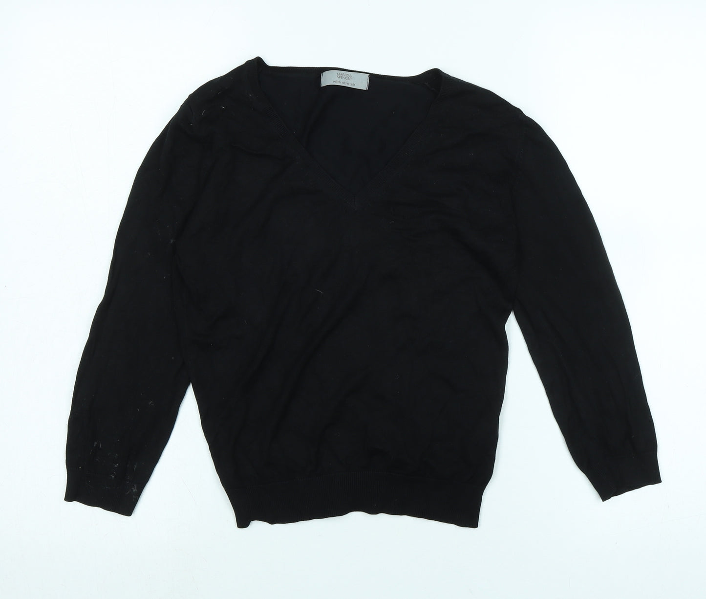 Marks and Spencer Womens Black V-Neck Viscose Pullover Jumper Size 8