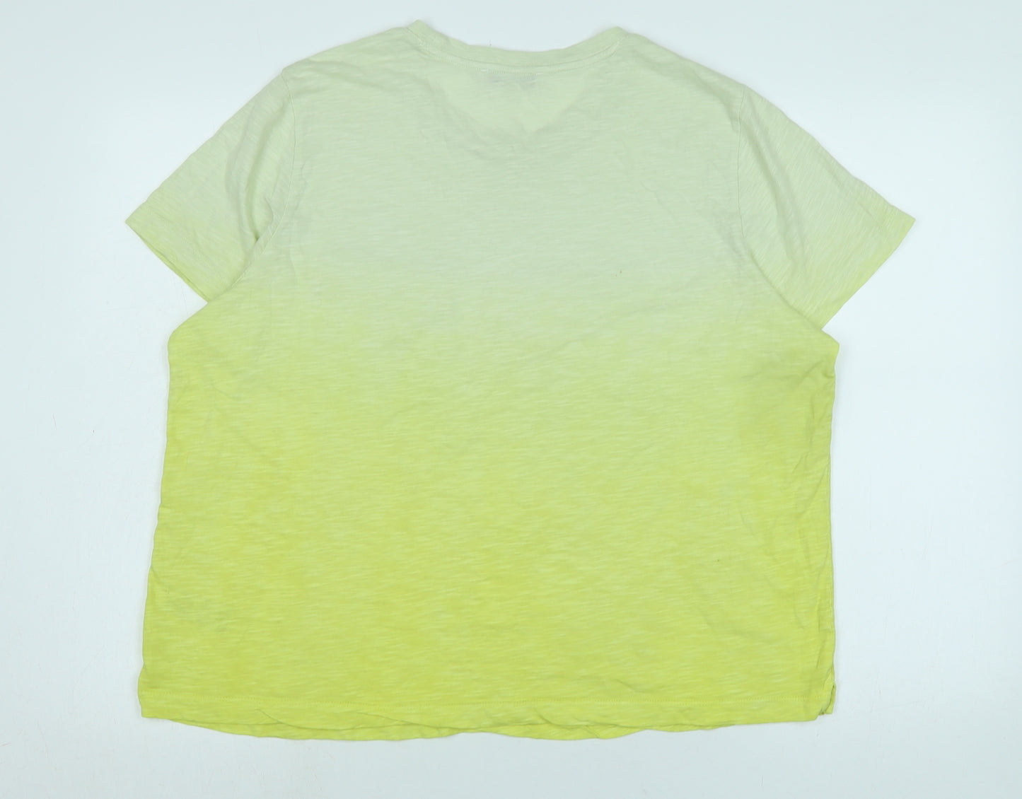 Marks and Spencer Womens Yellow Cotton Basic T-Shirt Size 18 V-Neck