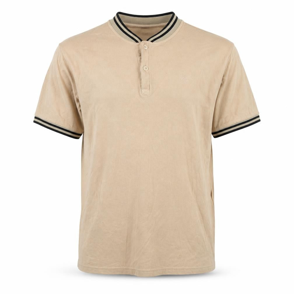 Front view of River Island men’s brown polyester t-shirt, size L, crew neck