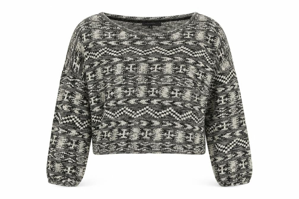 Front view of New Look women’s black scoop neck polyester jumper, size UK 8