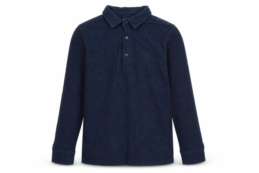 Front view of Next boys’ blue cotton pullover polo, size 10, years collared button