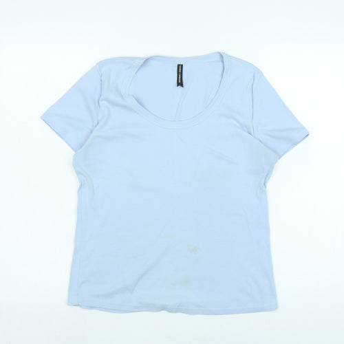 Marks and Spencer Womens Blue Cotton Basic Polo Size 14 Scoop Neck