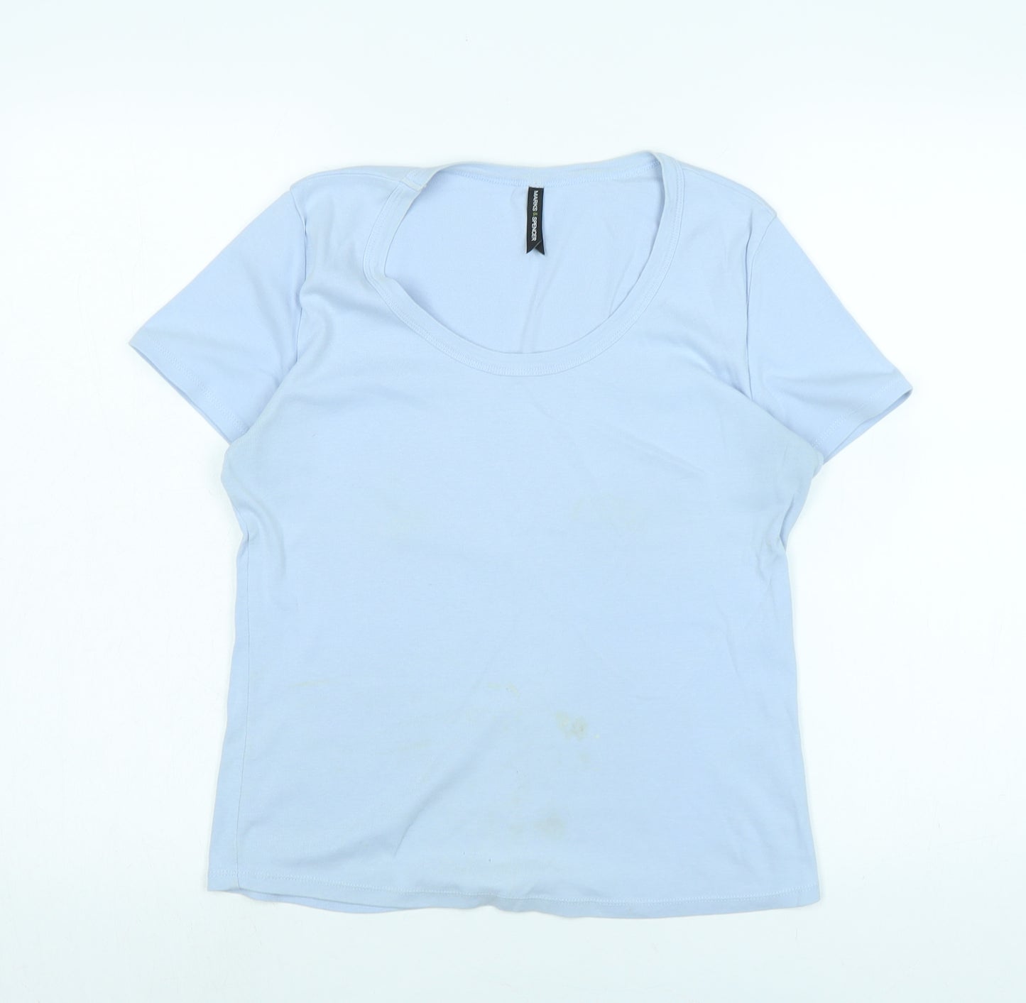 Marks and Spencer Womens Blue Cotton Basic Polo Size 14 Scoop Neck