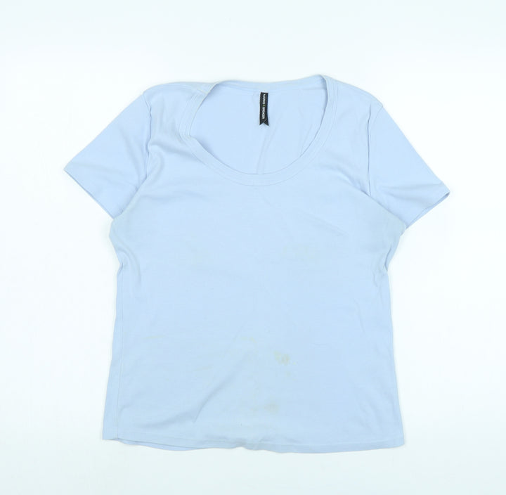 Marks and Spencer Womens Blue Cotton Basic Polo Size 14 Scoop Neck