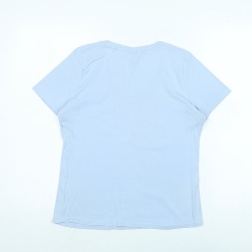 Marks and Spencer Womens Blue Cotton Basic Polo Size 14 Scoop Neck