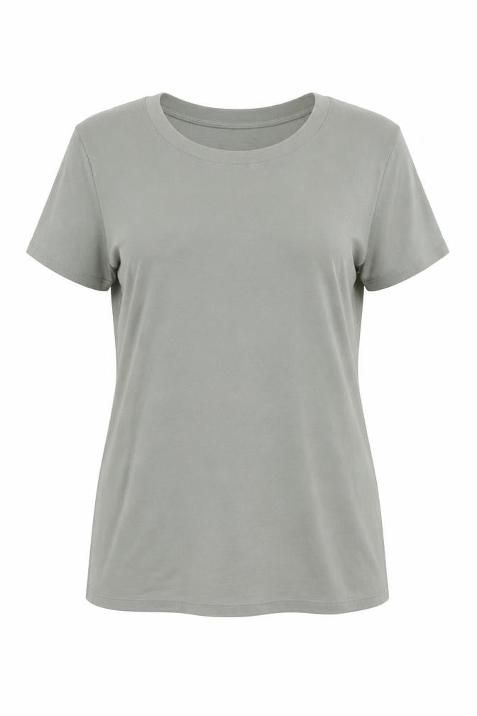 Front view of ken women’s grey cotton basic t-shirt, size XL, crew neck