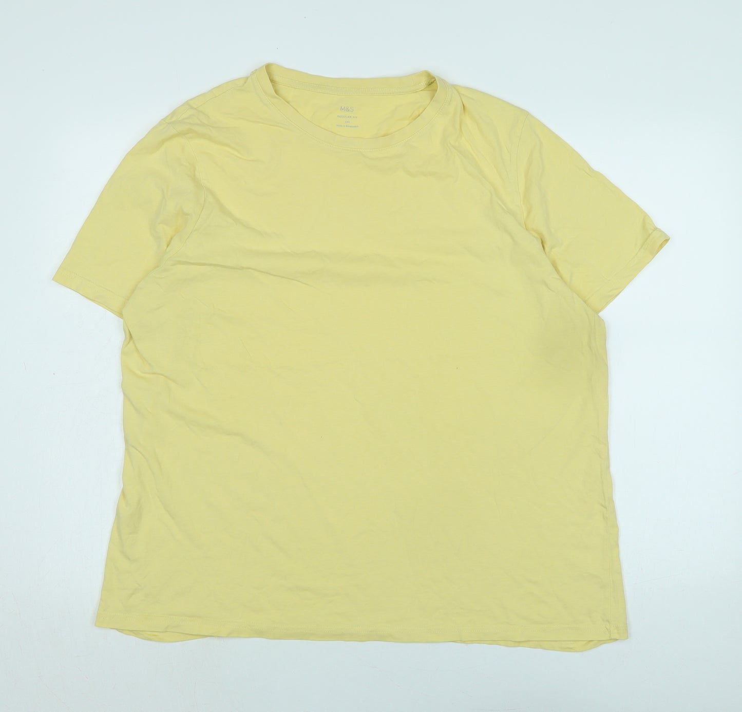 Marks and Spencer Mens Yellow Cotton T-Shirt Size 2XL Crew Neck