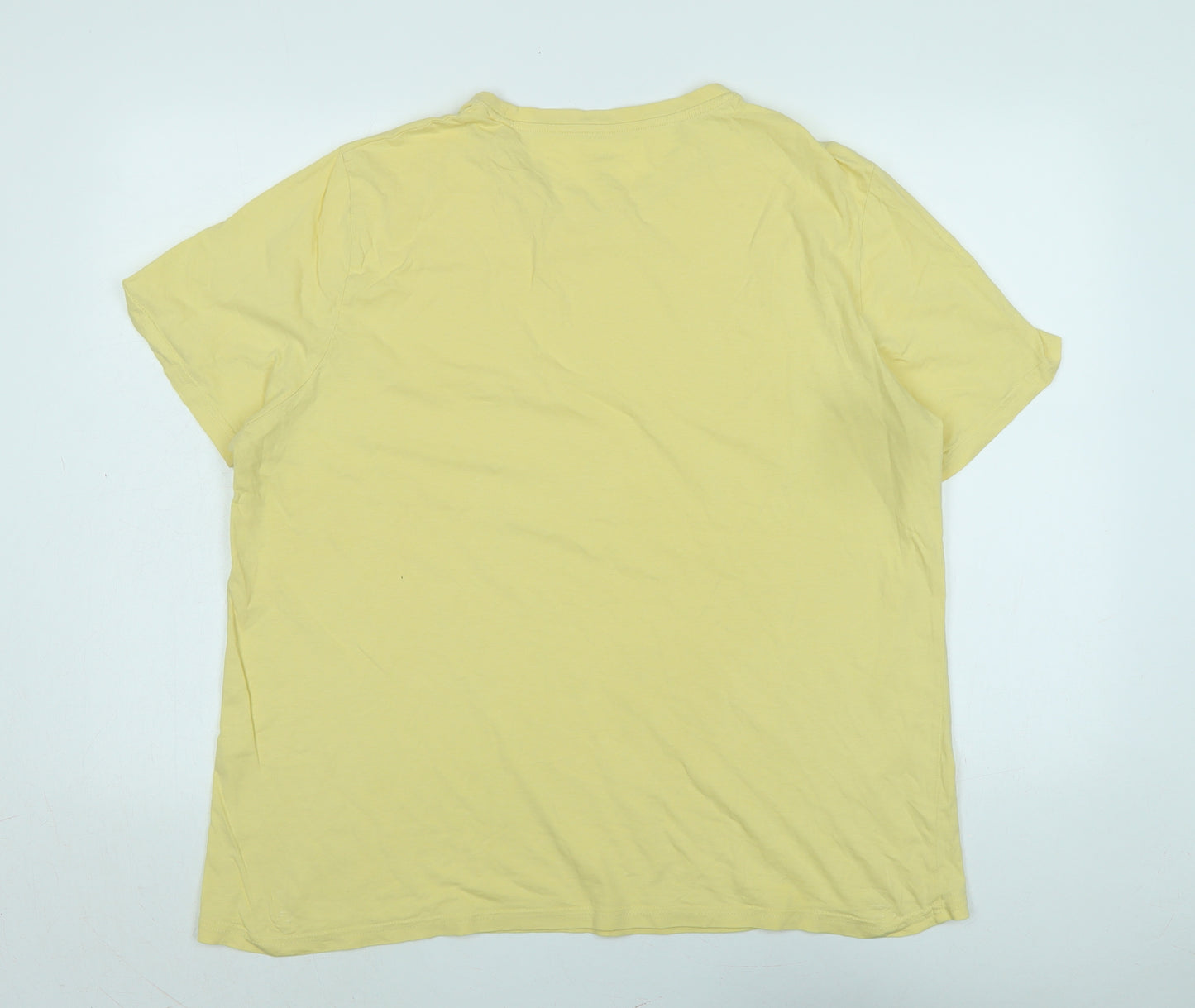 Marks and Spencer Mens Yellow Cotton T-Shirt Size 2XL Crew Neck