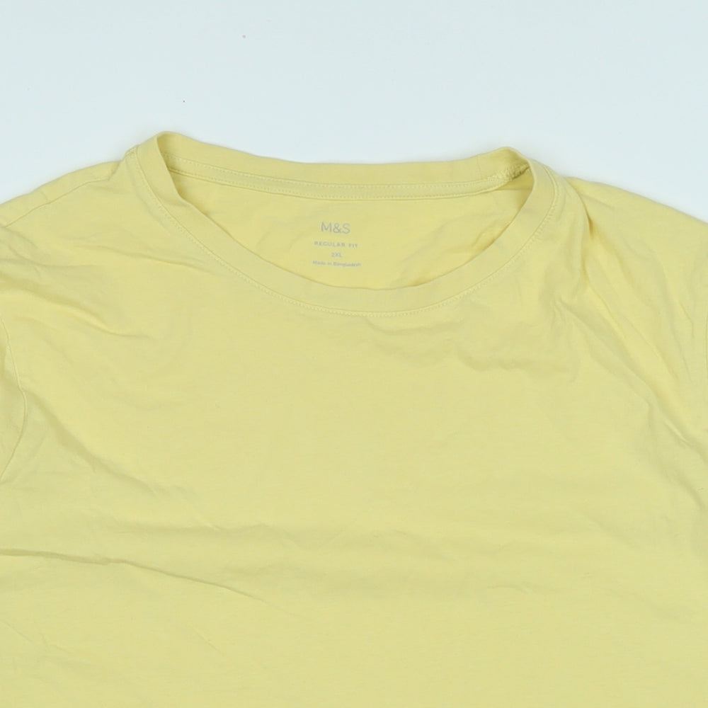 Marks and Spencer Mens Yellow Cotton T-Shirt Size 2XL Crew Neck