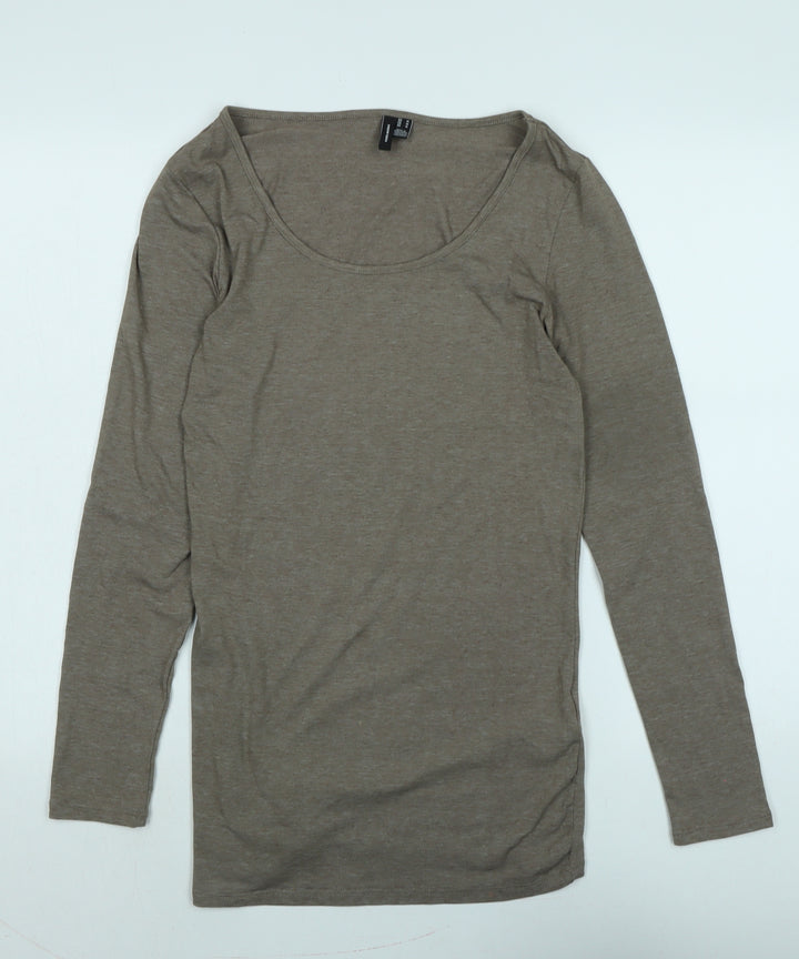 Vera Moda Womens Beige Cotton Jersey T-Shirt Size M Scoop Neck
