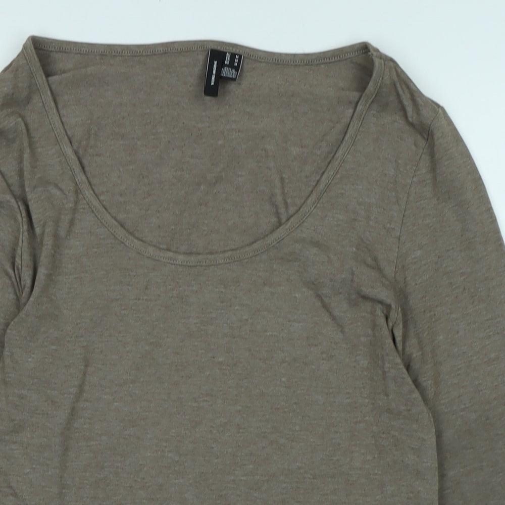Vera Moda Womens Beige Cotton Jersey T-Shirt Size M Scoop Neck