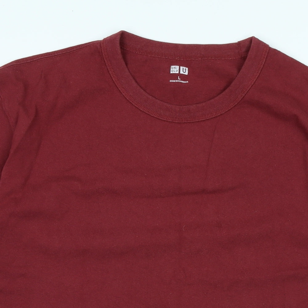 Uniqlo Mens Red Cotton T-Shirt Size L Crew Neck