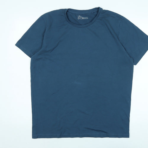 Marks and Spencer Mens Blue Cotton T-Shirt Size L Crew Neck