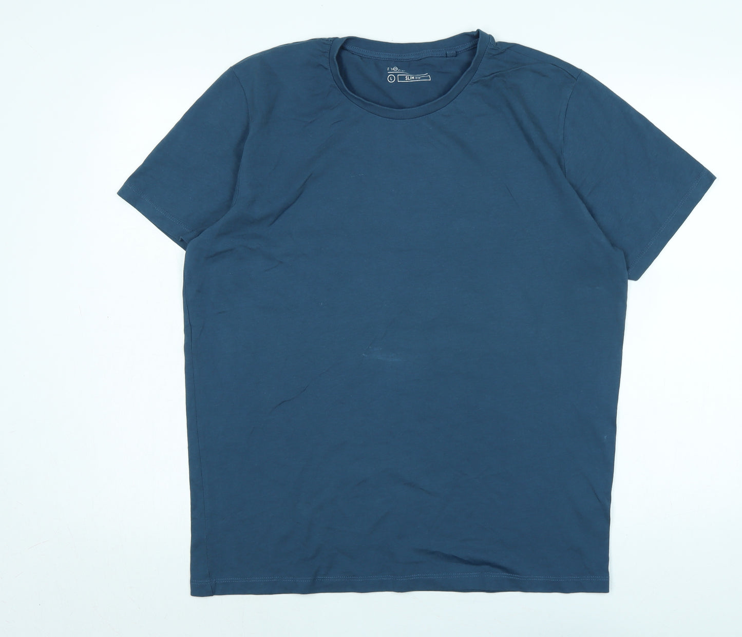 Marks and Spencer Mens Blue Cotton T-Shirt Size L Crew Neck