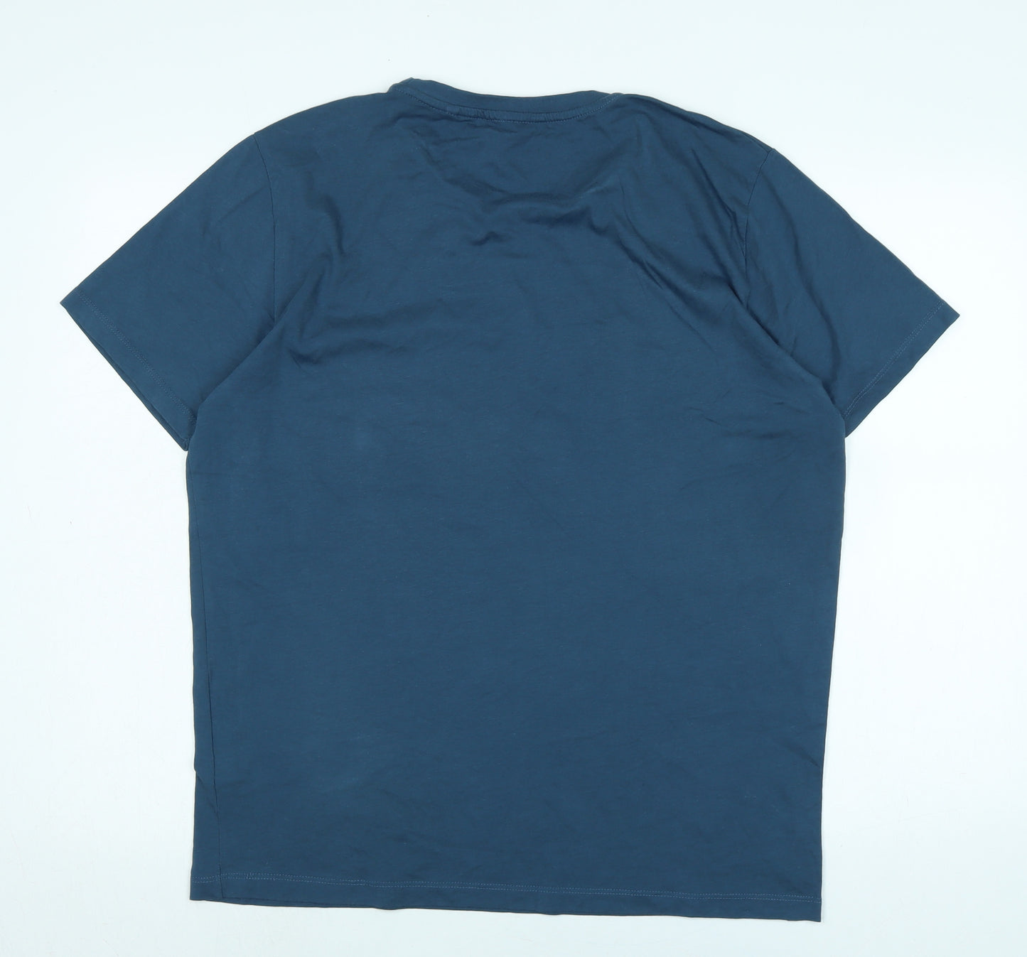 Marks and Spencer Mens Blue Cotton T-Shirt Size L Crew Neck