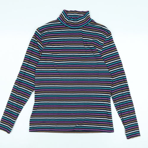 Marks and Spencer Womens Multicoloured Mock Neck Striped Cotton Pullover Jumper Size 12