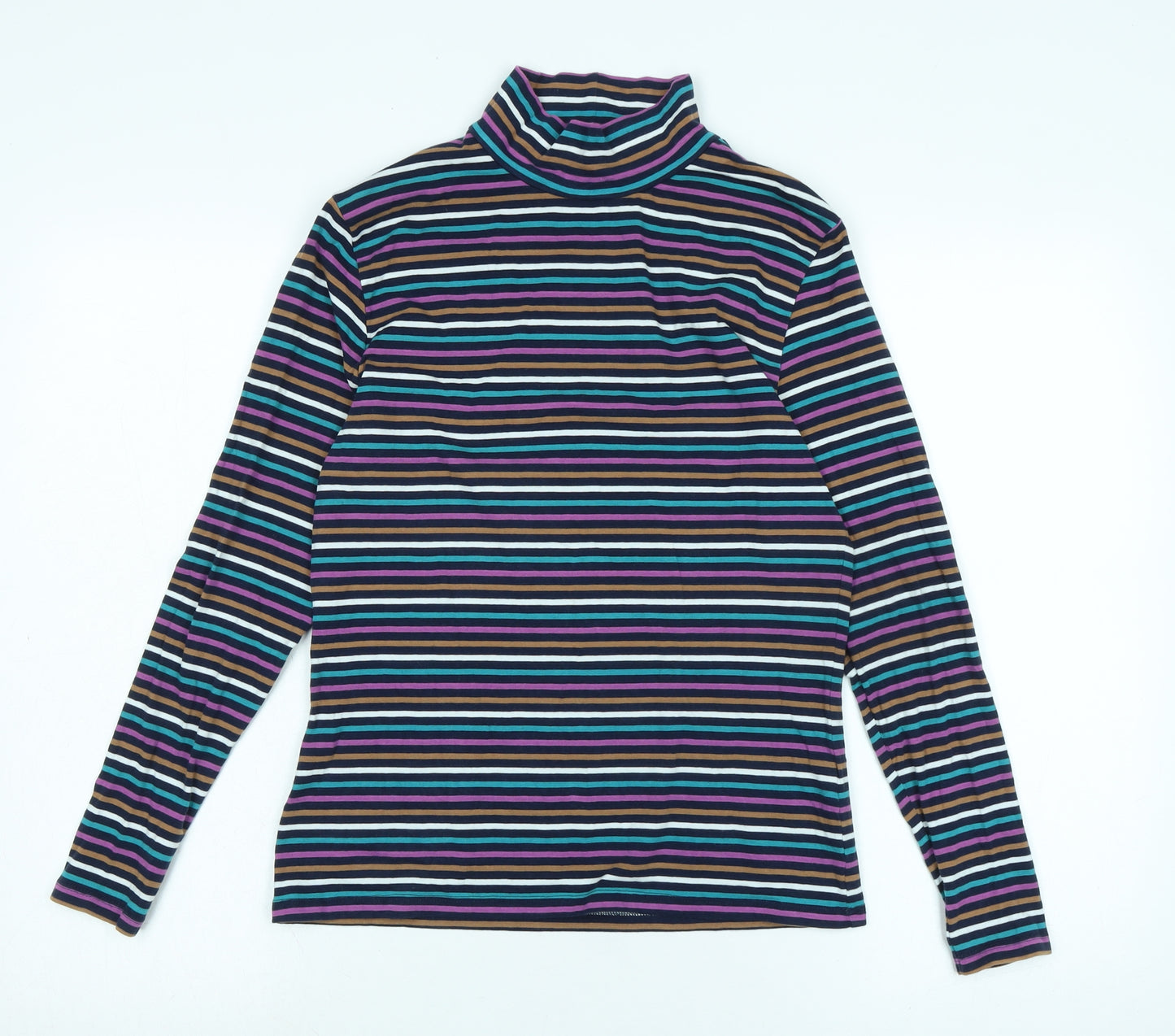 Marks and Spencer Womens Multicoloured Mock Neck Striped Cotton Pullover Jumper Size 12