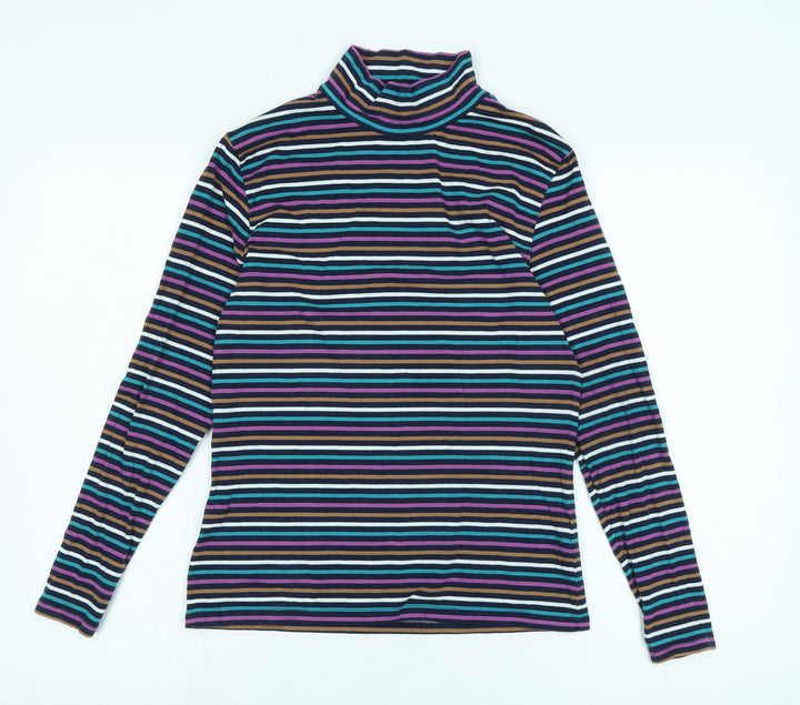 Marks and Spencer Womens Multicoloured Mock Neck Striped Cotton Pullover Jumper Size 12