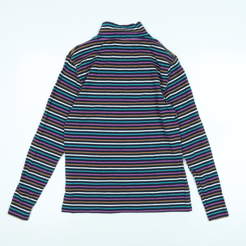 Marks and Spencer Womens Multicoloured Mock Neck Striped Cotton Pullover Jumper Size 12
