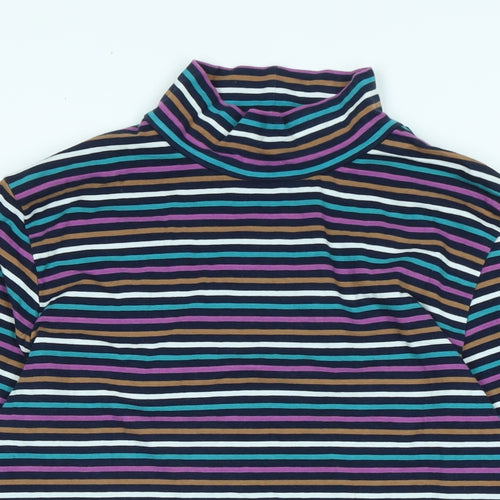 Marks and Spencer Womens Multicoloured Mock Neck Striped Cotton Pullover Jumper Size 12