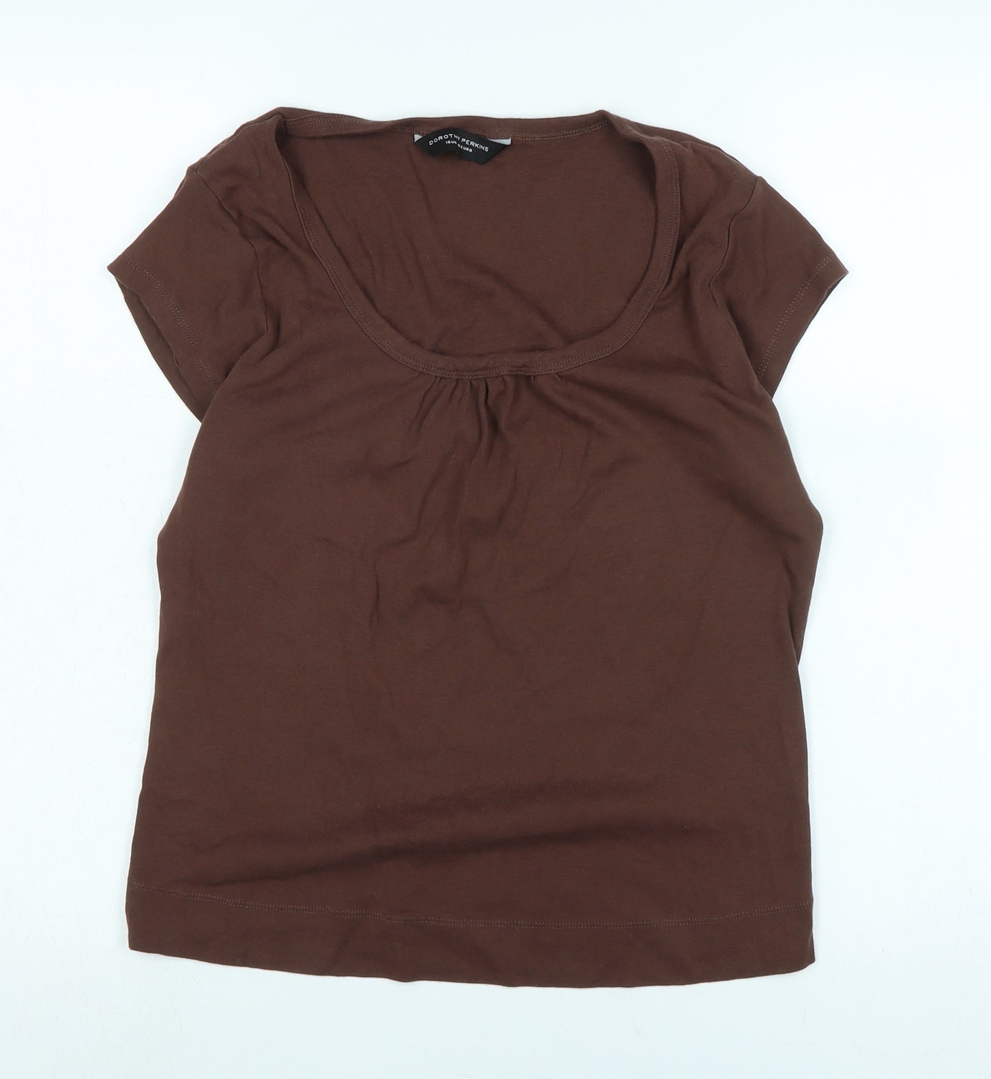 Dorothy Perkins Womens Brown Cotton Basic T-Shirt Size 18 Scoop Neck