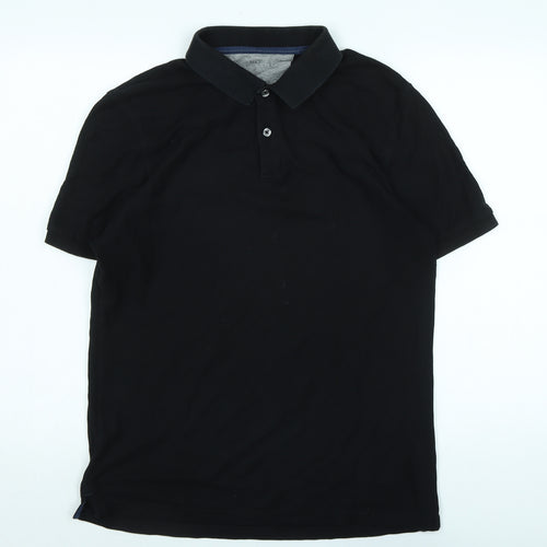 Marks and Spencer Mens Black Cotton Polo Size M Collared Button