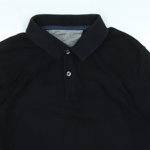 Marks and Spencer Mens Black Cotton Polo Size M Collared Button