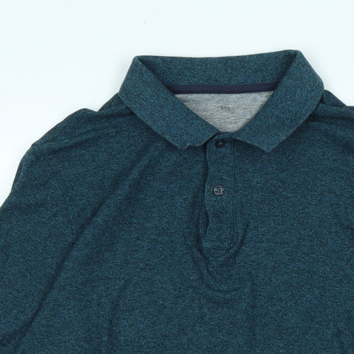 Marks and Spencer Mens Blue Cotton Polo Size S Collared Button