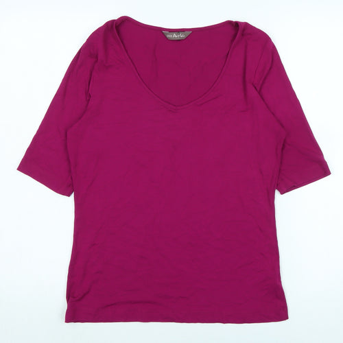 Marks and Spencer Womens Purple Cotton Basic T-Shirt Size 10 V-Neck