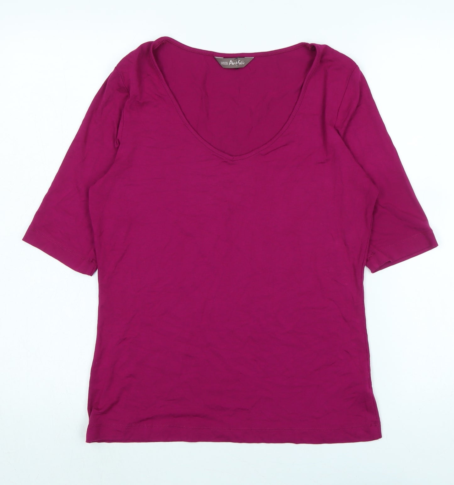 Marks and Spencer Womens Purple Cotton Basic T-Shirt Size 10 V-Neck